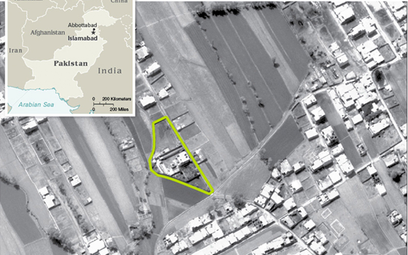وصورة من الجو تظهر موقع اقامة بن لادن في أبوت آباد-اي.بي.ايه