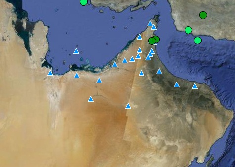 النقطة الخضراء تمثل المنطقة التي ضربها الزلزال - من المصدر